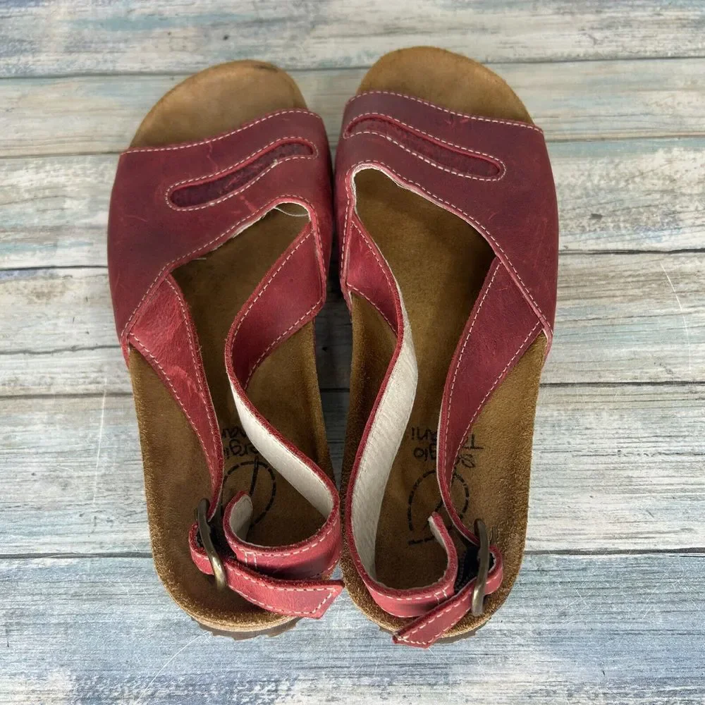 Sergio Tomani Sandals Size 40 Red Leather Cork ‎ Womens
